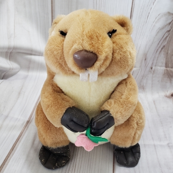 Vintage Russ Beaver With Flower Plush 9 Inch Stuffed Animal Item 21002 Korea - Picture 1 of 13